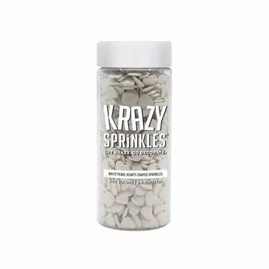 Krazy Sprinkles - White Pearl Hearts (1/2 Cup 1x Jar) {3}