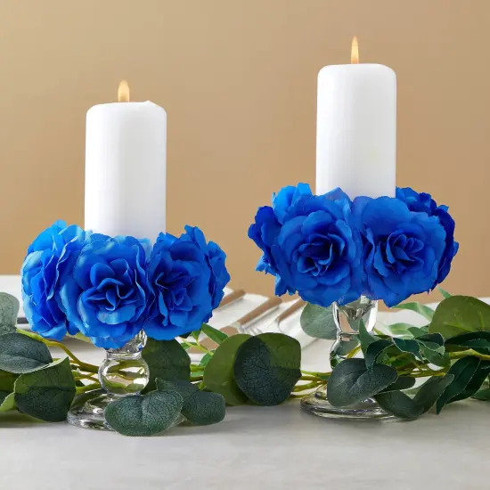 50 Pack Royal Blue Roses Artificial Flowers Bulk, 3 Inch Stemless Fake Silk Roses for Decorations, Wedding, Faux Bouquets {4}