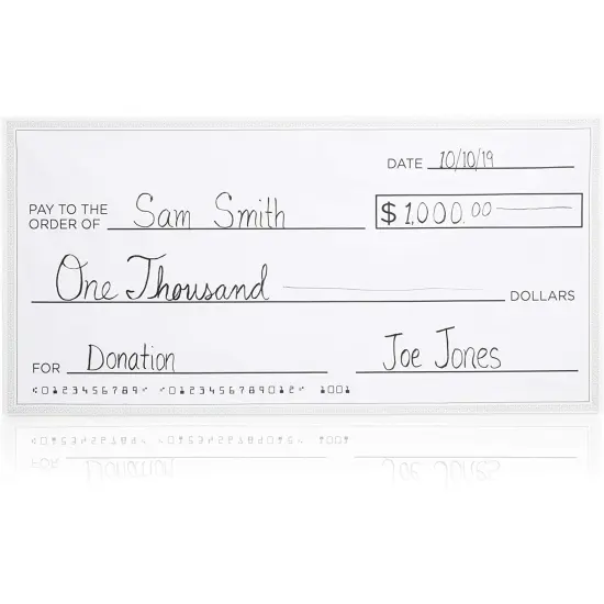 Giant Oversized Fabric Check with Marker for Presentations, Awards, Prizes, Fundraisers, Endowment Donations (60 x 30 In) Blue {5}