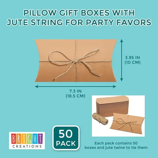 Bright Creations Kraft Paper Pillow Gift Box Set - Pack of 50 - Pillow Box - Gift Set Brown {2}