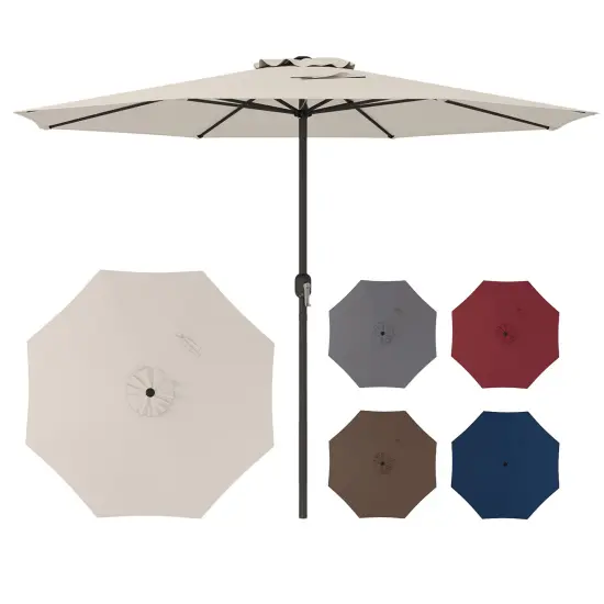 12 Feet Patio Umbrella, Fabric, Crank Handle, 8 Sturdy Ribs, Outdoor Shade for Garden & Deck Beige {3}
