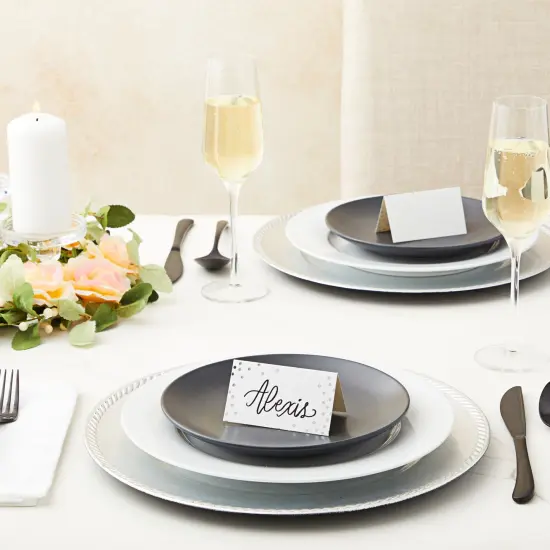 100 Pack Wedding Place Cards for Table Setting, Blank Table Name Card, Silver Foil Polka Dot Place Cards for Birthday, Banquet, Events, Reserved Seating {7}