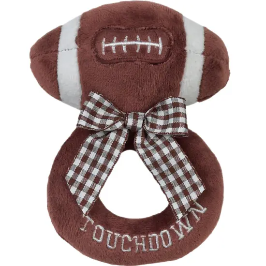 Bearington Baby Touchdown, 5.5 Inch Plush Stuffed Baby Football Soft Ring Rattle, For Ages 0-14 Brown {1}