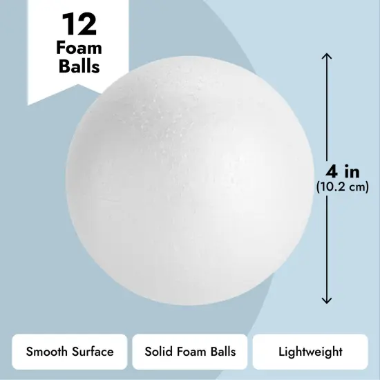 4 Inch Foam Balls for Crafts - 12 Pack Round White Polystyrene Spheres for DIY Projects, Ornaments, School Modeling, Drawing {4}