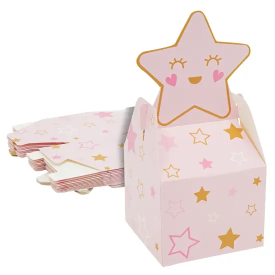 24 Pack Pink Star Themed Party Favor Gable Treat Boxes for Girls Twinkle Twinkle Little Star Baby Shower Decorations (3.5 x 7.7 In) {1}