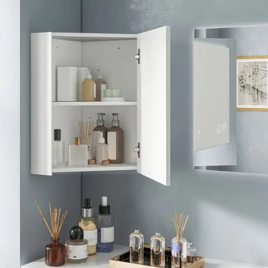 Corner Medicine Cabinet with Mirror with Open Mirror Door and Adjustable Shelf White {2}