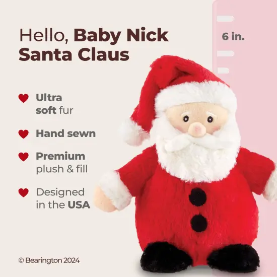 Bearington Baby Nick Christmas Plush, 6 Inch Santa Stuffed Animal, Ideal Christmas Stuffed Santa Claus Doll Gift for Toddlers, Kids & Teens, For Ages 3-14 White {2}
