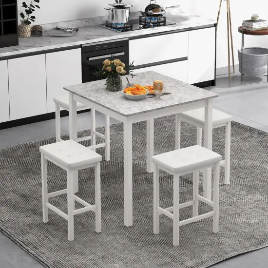 5-Piece Counter-Height Dining Table Set with Wooden Table and Metal Bar Stools, Stylish and Space-Saving White {2}