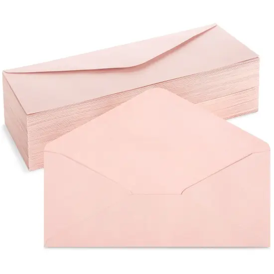 96-Pack #10 Blush Pink Envelopes Bulk with Gummed Seal and V-Flap for Party Invitations, Mailing Business Letters, Checks, Invoices, Baby Showers, Banquets, Weddings (4 1/8 x 9 1/2 in) {1}
