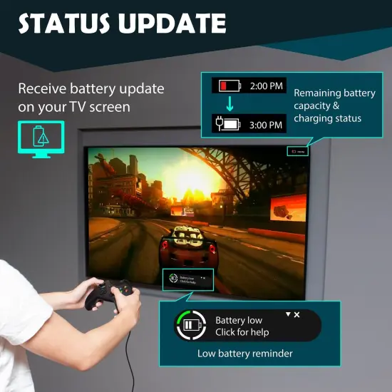 Insten For Xbox One 2-Pack Rechargeable Li-ion Battery 1600mAh Play and Charge Kit [Bettery Status Update on TV Screen] with 9ft USB Cable Compatible with Xbox One / One S / One X / Elite Controller Black {3}