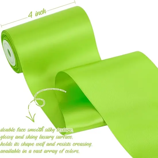 Lime Green Ribbon 4 inch Wide Double-Faced Satin Ribbon for Chair Sashes, Christmas Tree, Large Bows Making, Gift Wrapping, Flower Bouquet, DIY Crafts, Halloween Decor-10 Yards/Roll {3}