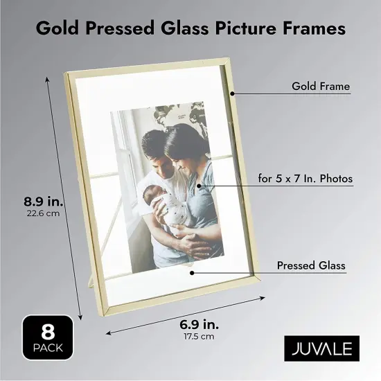 8 Pack Gold 5x7 Floating Glass Picture Frames for Tabletop, Pressed Flowers, Home Decor {4}