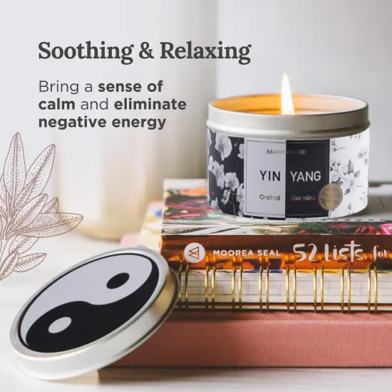 Magnificent 101 Long Lasting Yin Yang Smudge Tin Candle | 6 Oz - 35 Hour Burn Time |Made of Soy Wax with Orchid and Jasmine for House Energy Cleansing, Purification, Manifestation & Chakra Healing Multicolor {4}