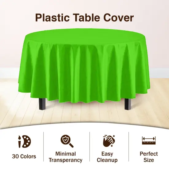 Exquisite Disposable Round Plastic Tablecloths &ndash; 12 Pack 84" Disposable Table Cloths &ndash; Indoor/Outdoor Party Tablecloth &ndash; Round Plastic Table Cover for Events & Party Supplies Lime Green {4}