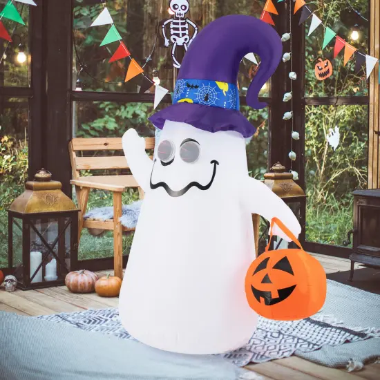 6 Ft Halloween Inflatables Cute Ghost with Dimming Infinity Mirror Light {5}