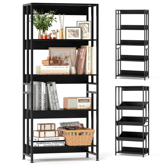 5-Tier Bookshelf with Adjustable and Tiltable Shelves Black {4}