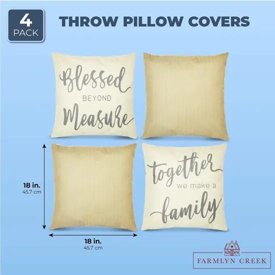 Set of 4 Farmhouse Decorative Throw Pillow Covers, 18x18 inch Cushion Cases Protector, Ivory, Standard Size Brown {2}