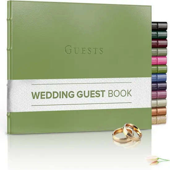 Gallery Leather Guest Book Wedding, Party, Special Events, add Polaroid Photos, 192 Lined Pages, Bonded Leather, Hardcover 7" x 9" Camden Kiwi {1}