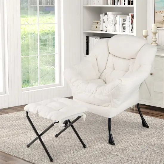 Fabric Modern Accent Chair with Folding Footrest and Removable Head Pillow for Living Room Beige {3}