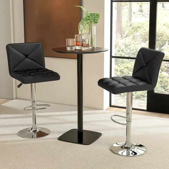 PU Leather Bar Stools Set of 2 with Backrest, Adjustable Height, Modern Design, Comfortable Seating Black {2}