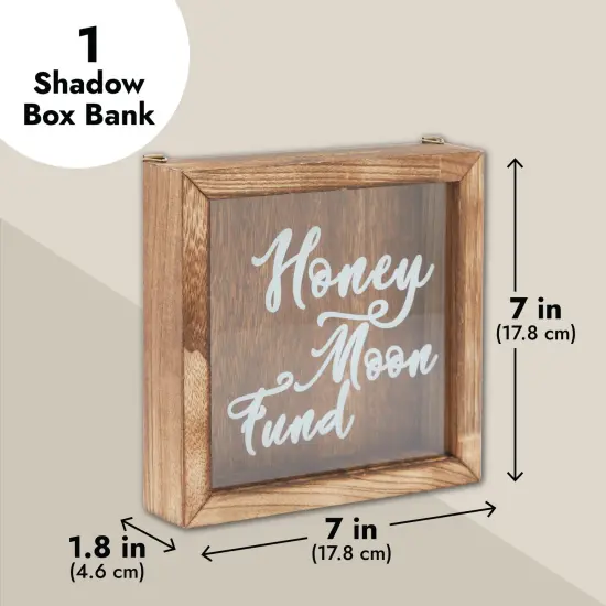 Wood Honeymoon Fund Box Wedding Gifts, Shadow Piggy Bank, Rustic Home Decor Supplies (7x7 In) Brown {4}