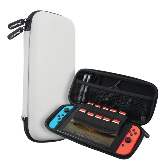 Insten Carrying Travel Case with 10 Game Card Slots For Nintendo Switch & OLED Model Console and Accessories, Portable Hard Cover Pouch for Girls Boys, Gray Grey {1}