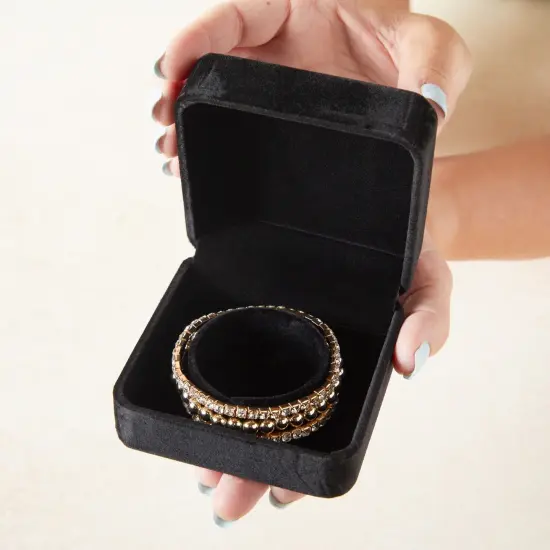 Small Velvet Jewelry Gift Box for Women, Bracelets, Rings, Earrings, Necklace (Black, 3.5 x 3.5 x 1.6 In) {2}