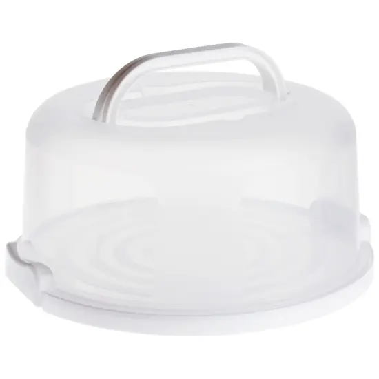 Round Cake Carrier with Lid and Handle, Dessert Container for Pie, Cupcakes (12 x 5.9 In) White {1}