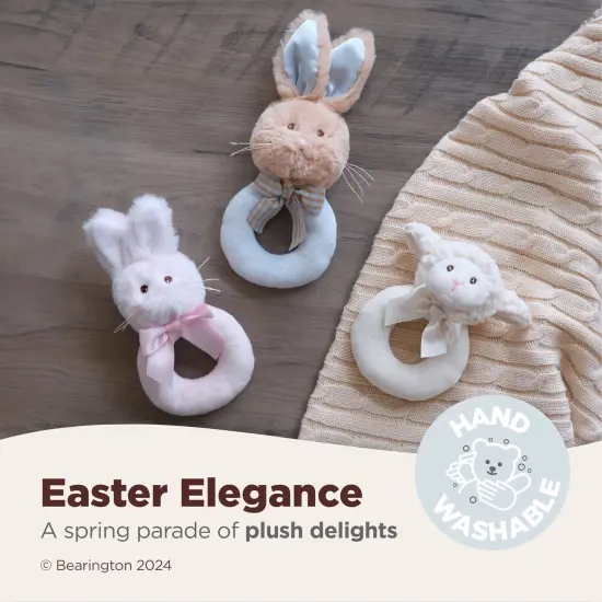Bearington Collection Baby Lil' Bunny, 5.5 In Plush Bunny Rabbit Stuffed Animal, Soft Baby Rattles and Plush Rings Gift, For Ages 0-14 Blue {3}