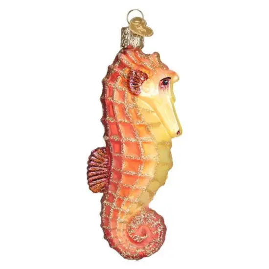 Old World Christmas 4.75 In Sea Horse . Tree Ornament , Ocean Fish Good Luck Orange {1}