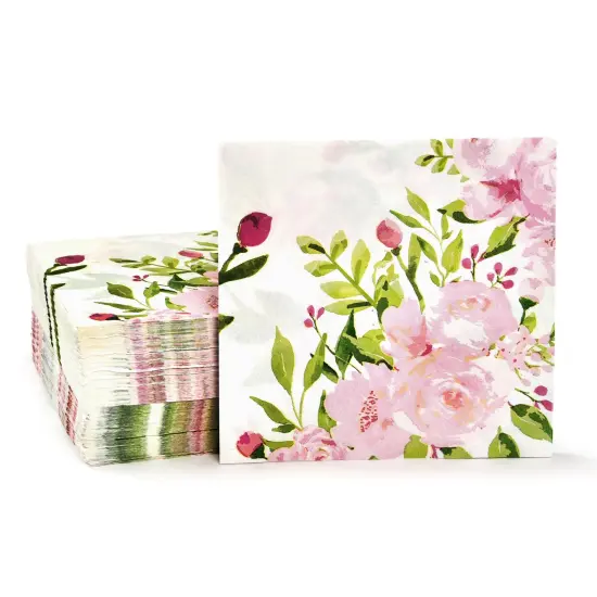 BLUE PANDA 150 Pack Pink Floral Paper Napkins, 13x13 Inches Flower Napkins, Ideal for Bridal Shower, Birthday & Spring Tea Party {1}