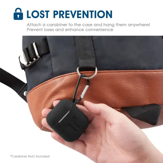 For Airpods Case with Keychain, Protective Rubber Silicone Soft Gel Cover Skin with Carabiner for Airpods 1 1st and Airpods 2 2nd Gen Earbuds Accessories - Black by Insten {5}