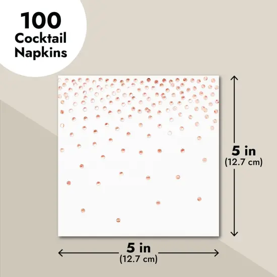 100-Pack Rose Gold Cocktail Napkins - Polka Dot Disposable Paper Napkins for Wedding Reception, Bridal Shower (3-Ply, 5x5 In) {6}