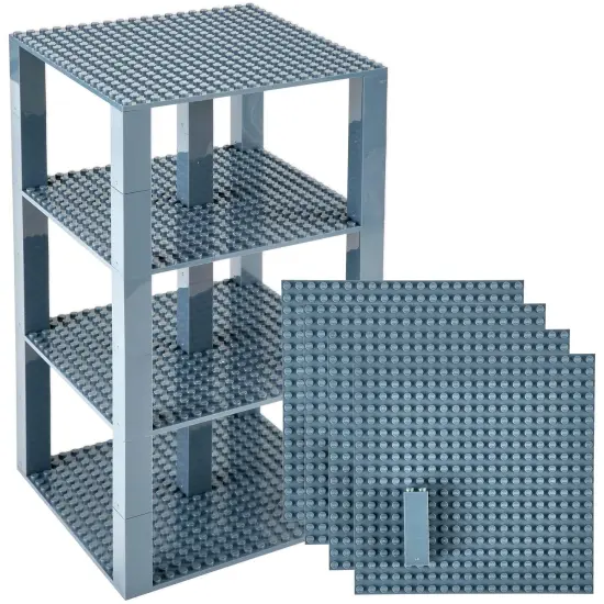 Strictly Briks Classic Stackable Baseplates, Building Bricks For Towers, Shelves, and More, 100% Compatible with All Major Brands, Charcoal Gray, 4 Base Plates & 30 Stackers, 6x6 Inches, Ages 3-14 Grey {1}