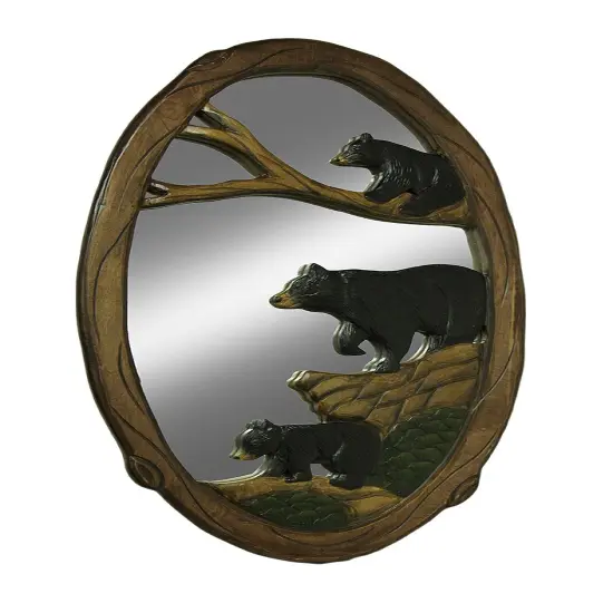 Woodland Black Bear Family Hand Crafted Wooden Wall Mirror 39 in. {1}