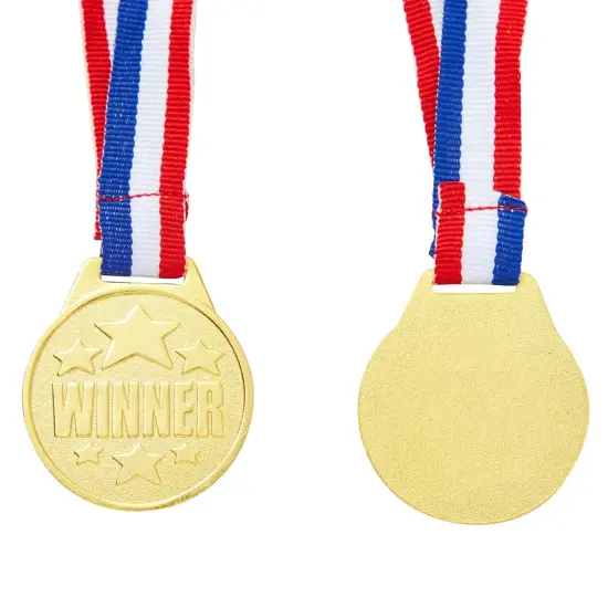24 Pack Gold Winner Medals for Kids and Adults - Participation Awards with 15.3-Inch Red, White, and Blue Neck Ribbons for Sports, Tournaments, Competitions (Metal, 1.5 In) {7}
