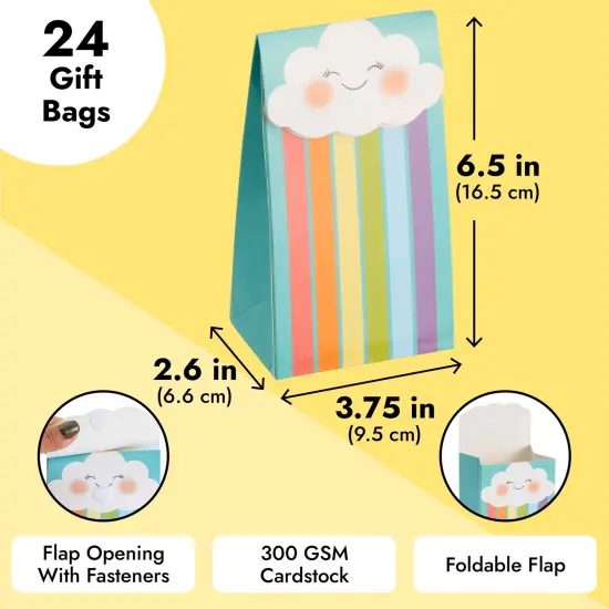 24 Pack of Rainbow Goodie Bags with Stickers for Birthday Supplies, Rainbow Party Favors, Treats, Candies, Baby Shower Decorations (Turquoise, 6.5 x 4 x 3 Inches) Multicolor {3}