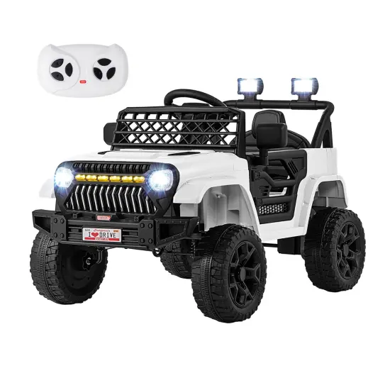 12V Ride-On Truck Car for Kids with Parental Remote, Music Player, and LED Lights White {2}
