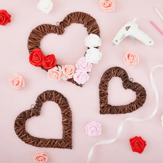 100 Pack Pink and White Artificial Rose Heads, 3-Inch Stemless Flowers for Valentine's Day, Weddings, Bouquets, DIY Crafts (4 Colors) Red {3}