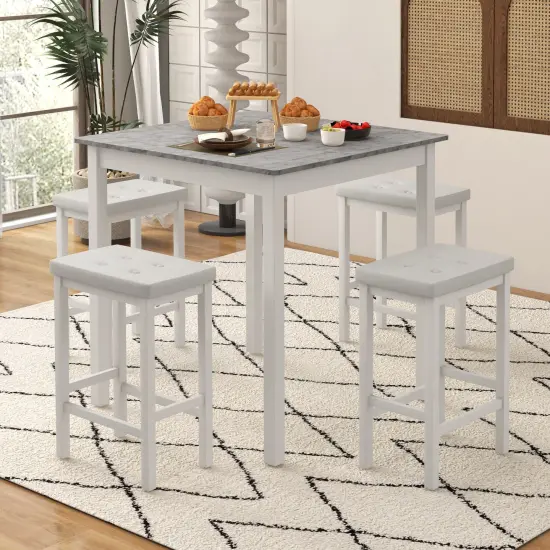 5-Piece Counter-Height Dining Table Set with Wooden Table and Metal Bar Stools, Stylish and Space-Saving White {3}
