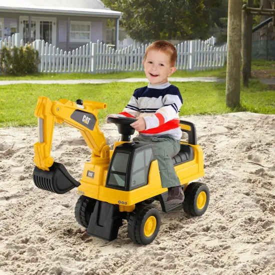 Yellow Plastic Licensed Caterpillar Kids Ride-On Digger with Adjustable Arm and Realistic Controls {2}