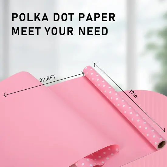 Wrapping Paper Roll-46.8sqft(17 Inch X 32.8 ft)-Reversible Gift Wrap Paper with Polka Dot Design for Girls,Birthday,Wedding,Baby Shower,All Holidays {2}