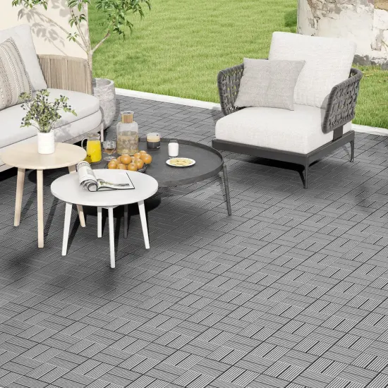 18 Pieces 12 x 12 Inch All Weather Interlocking Deck Tiles Ideal for Outdoor Use Grey {6}