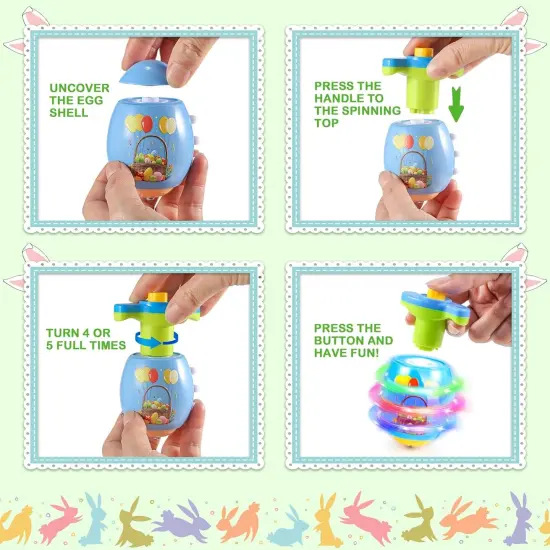 Light Up Easter Eggs Toy Gifts for Kids, 6 Cute Easter Egg Spinning Tops with Flash & Music {4}