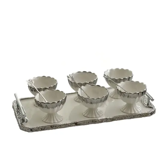 Porcelain Dessert Mugs with Tray Black / Gold {2}