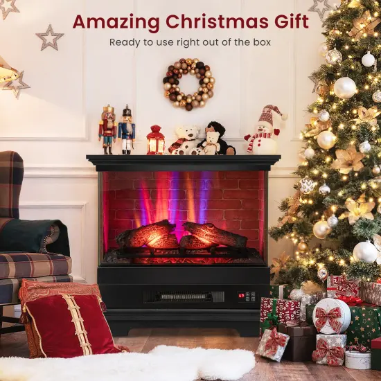 27 Inch Freestanding Fireplace with Remote Control Black {2}