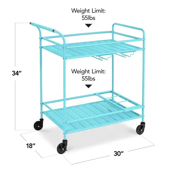 Best Choice Products 2-Tier Rolling Bar Cart Indoor/Outdoor w/ Storage Shelves, Wine Rack, Lockable Wheels Teal {2}