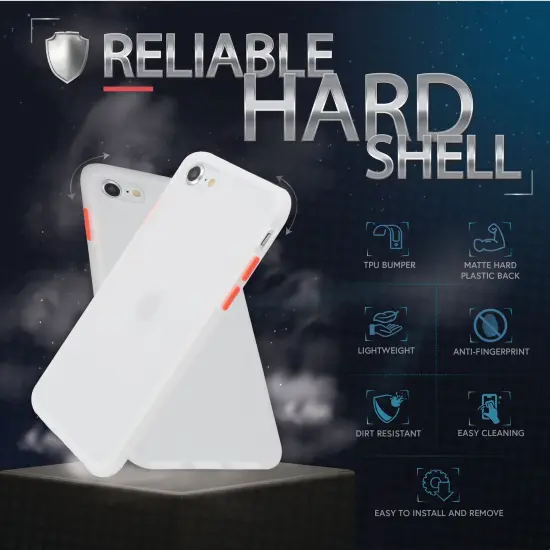 Translucent Matte Case For iPhone SE 2020 (2nd Gen), Hybrid Hard Back Soft Edges TPU Full Body Cover Clear White/Red, by Insten {3}