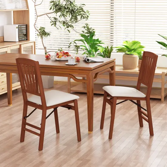 Folding Dining Chairs Set of 2 with Padded Seat, Rubber Wood Frame and Space-Saving Design {2}