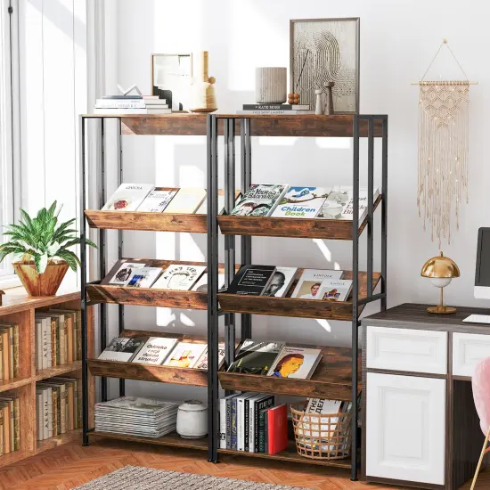 5-Tier Bookshelf with Adjustable and Tiltable Shelves Rustic Brown {6}